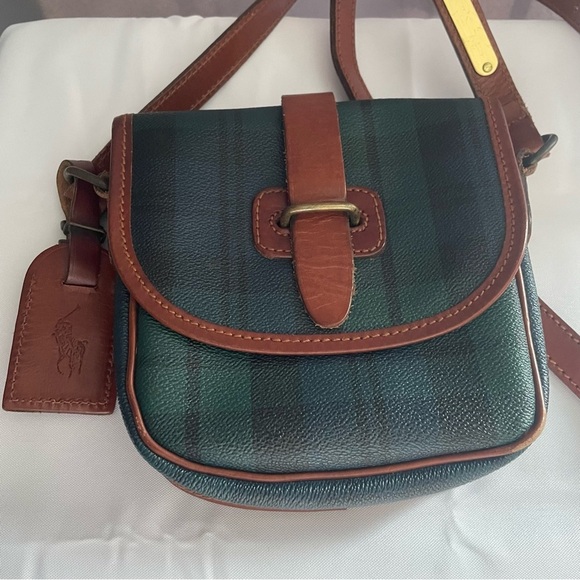 Polo Ralph Lauren Plaid Crossbody Mini Shoulder Bag Limited Edition Blue Green - Picture 1 of 16